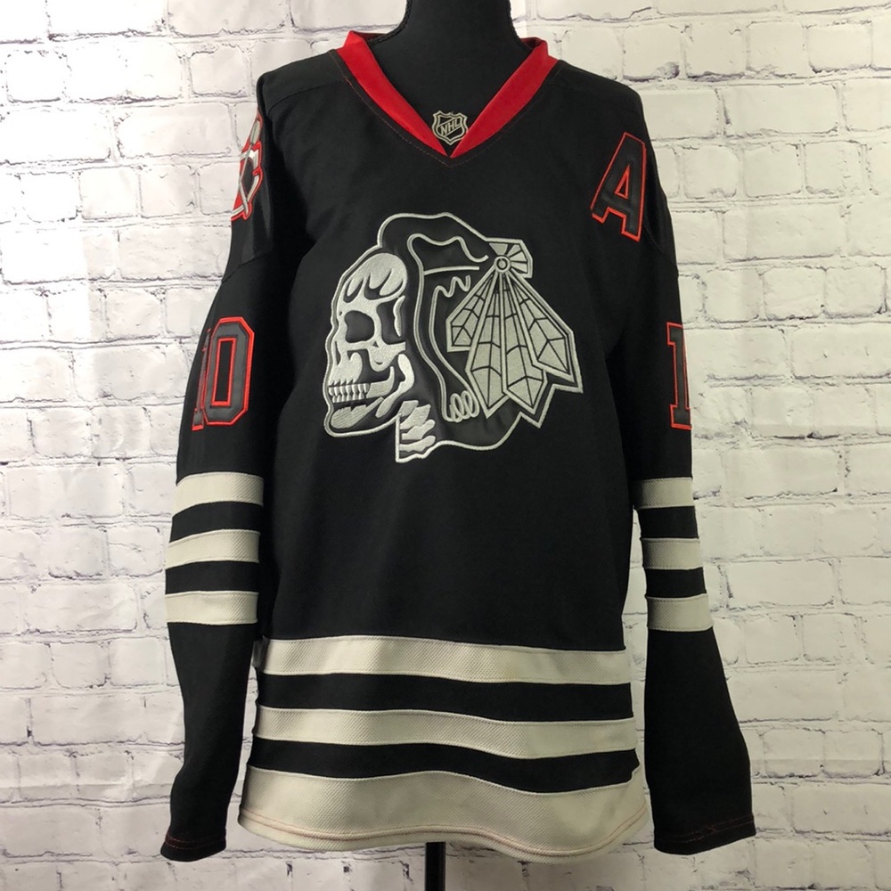 NHL Reebok CCM A. #10 Sharp Blackhawk skull jersey